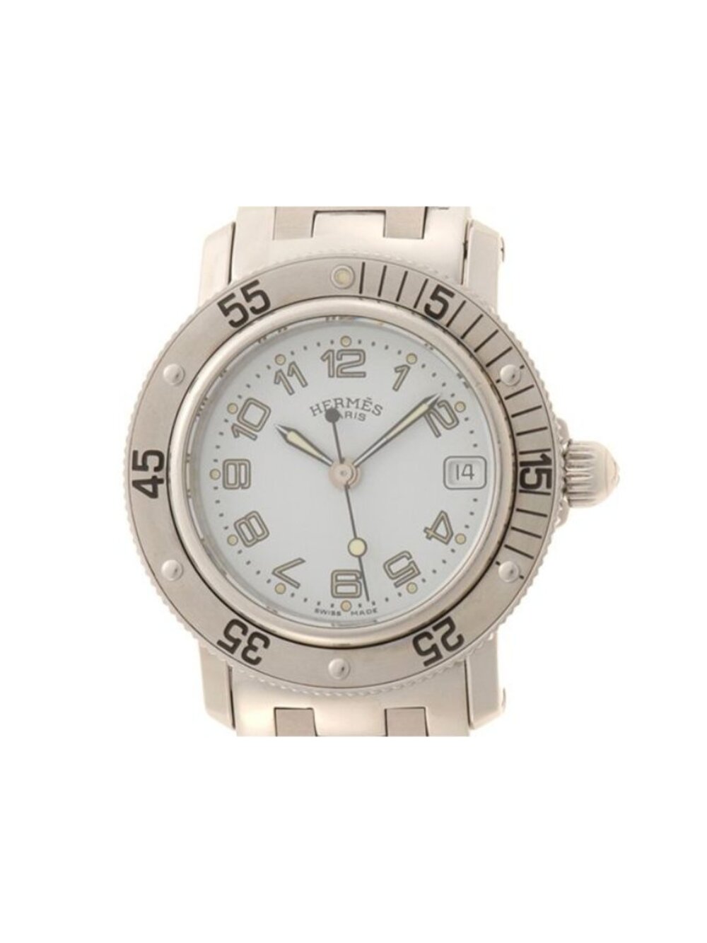Hermes Clipper Diver Watch Stainless Steel White Dial Quartz